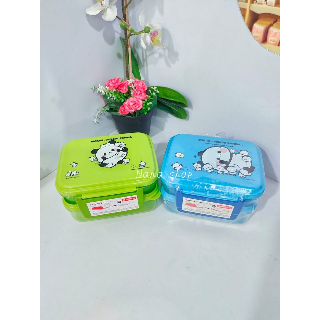 Enzona Twin Lunch Box Segi Kotak Bekal Anak 2 Susun SB-34 BPA FREE/kotak bekal mochi-mochi panda