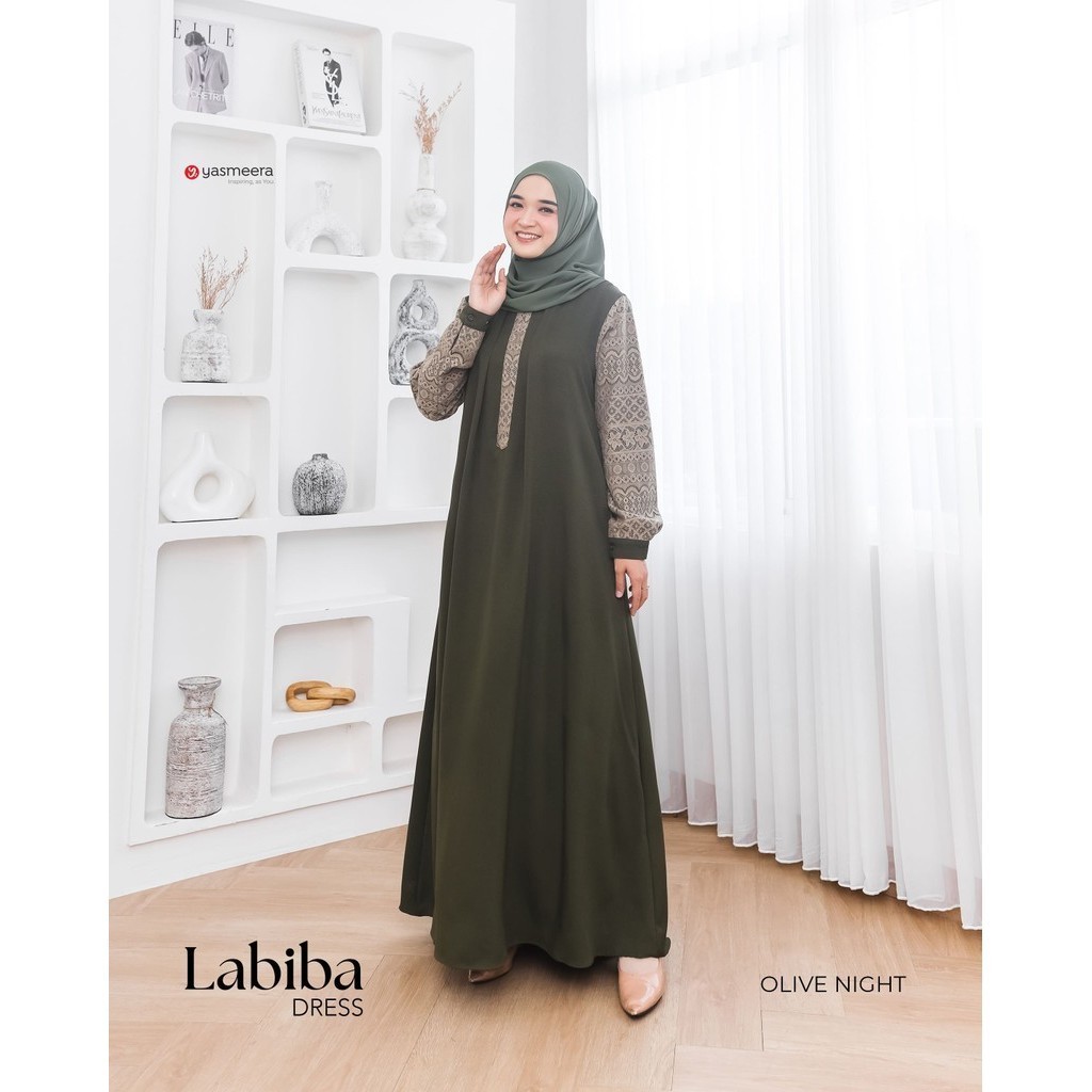 YASMEERA Gamis Labiba by Yasmeera Dress Syar'i Muslim Wanita Polos Original Warna Maroon Olive Putih