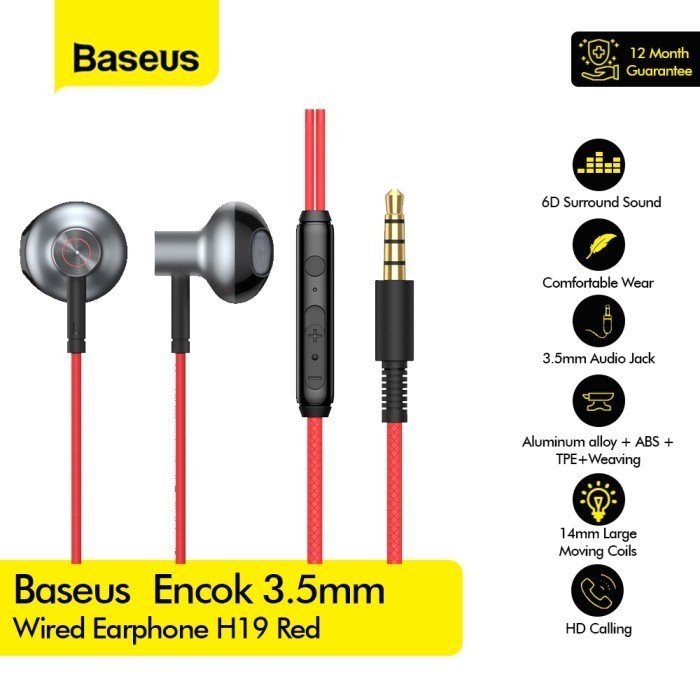 BASEUS Headset Encok 3.5mm Wired Earphone H19 Baseus Earphone - NGH19