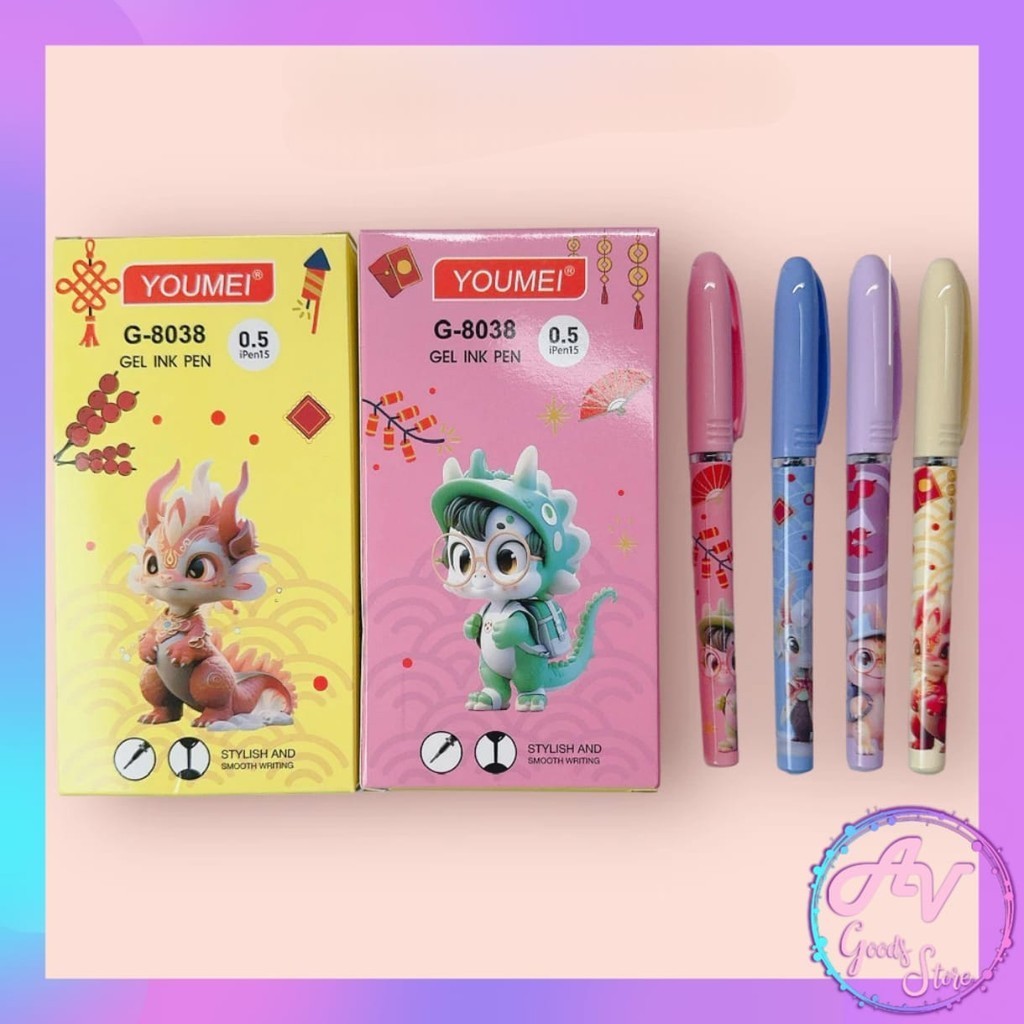 

Ballpoint Gel Youmei Karakter Fancy (12pcs) / 1Lusin Pulpen Gel Apel / Bolpen Pena