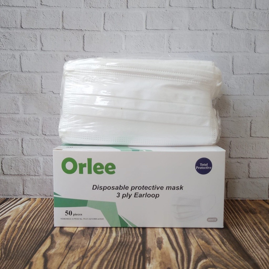 Masker ORLE - Populer 3 ply 3Ply Putih 1 Koli (40Box)
