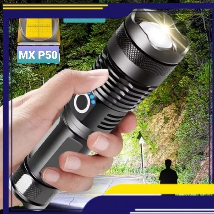 Paket lengkap Senter LED Tactical 200000 Lumens Xhp 50 -  Kualitas Cahaya Super Terang