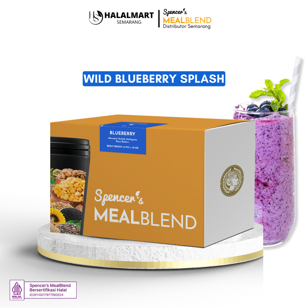 

Spencer's MealBlend Wild Blueberry Splash Box isi 15 Sachet Meal Replacement Multigrain