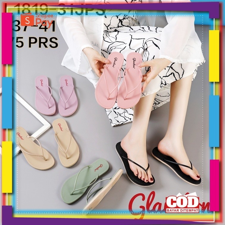 [PREMIUM ORIGINAL] L1819-31JPS Sandal Jepit Jelly Wanita Tali Bulat Kecil Glanzton Sendal Karet Cewe