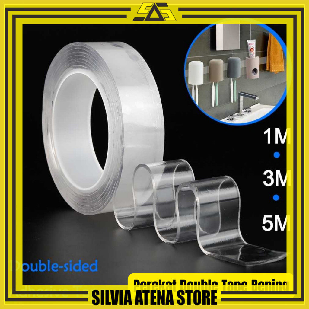 

SILVIA ATENA STORE-Double Tape Nano Transparan Bisa Dicuci dan Dipakai Ulang 1 meter 3 meter 5 meter Lakban bening selotip transparant perekat-COD GRATIS ONGKIR