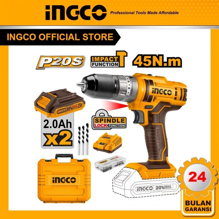 P20S Bor Tembok Baterai 20V 10mm Cordless Impact Drill INGCO CIDLI2002 - CIDLI201452