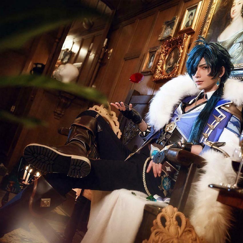 Genshin Impact Kaeya Cosplay Wig / Rambut Palsu Wig Cowok Pria Panjang Lurus Biru