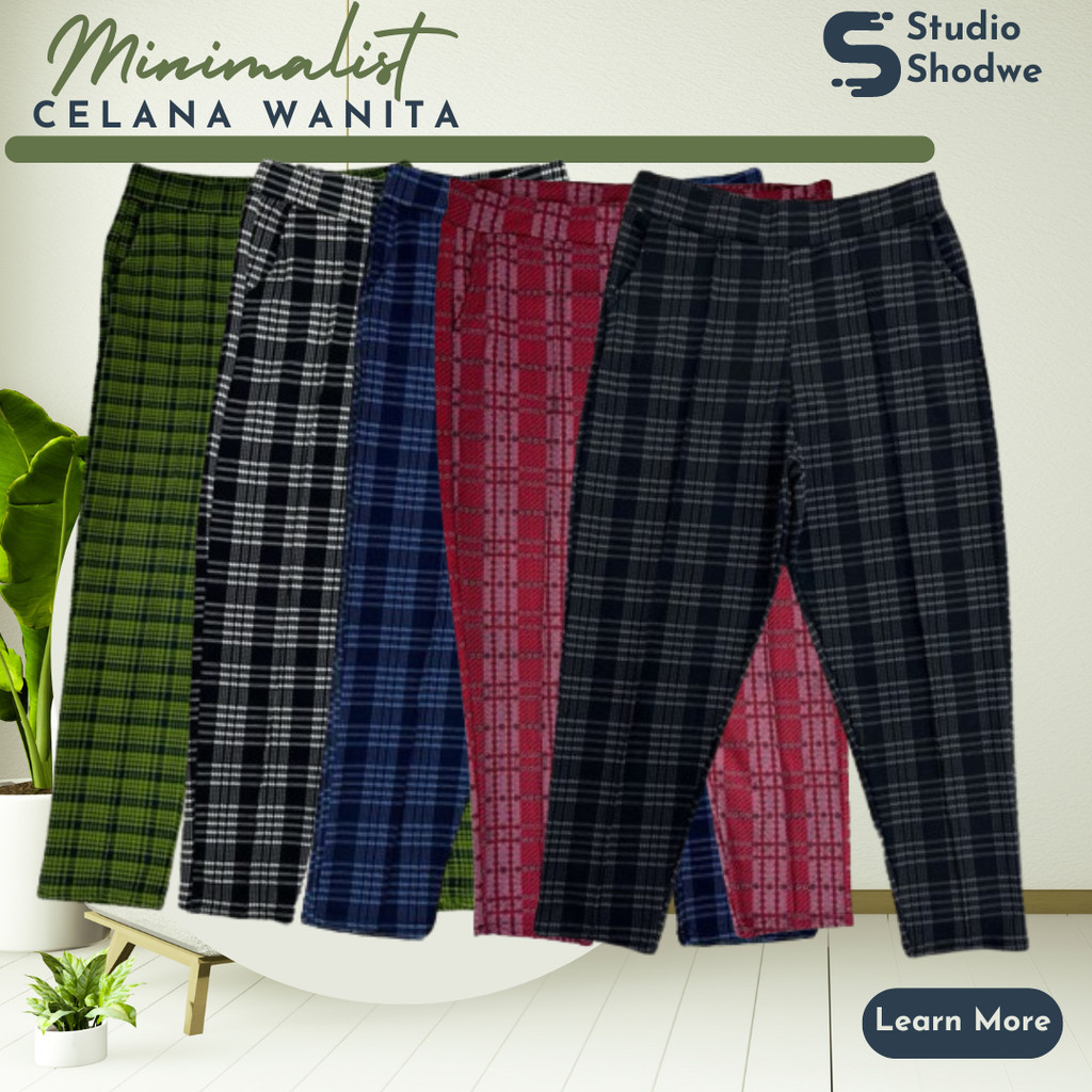 CELANA PANJANG JUMBO WANITA CELANA KOTAK KOTAK CEWEK BIG SIZE TARTAN PANTS CEWEK MOTIF TERBARU BAHAN
