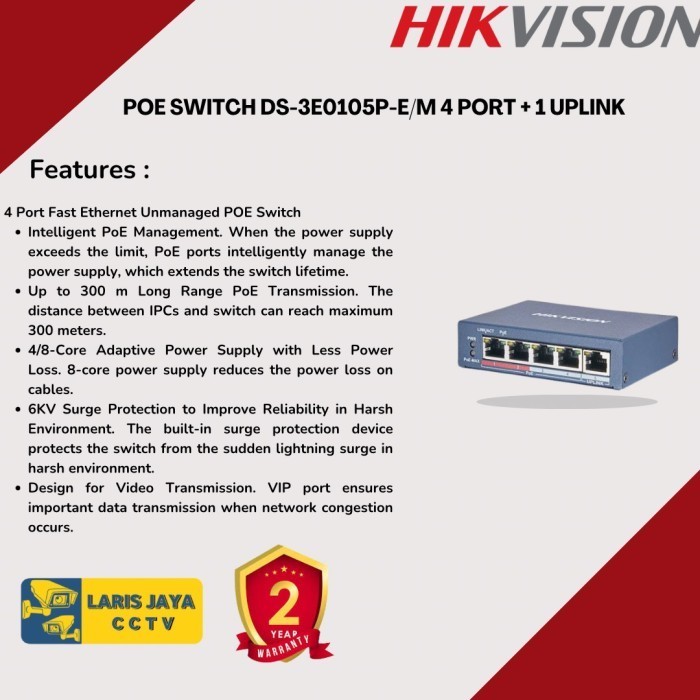 HIKVISION POE DS-3E0105P-E/M SWITCH HUB POE 4 PORT