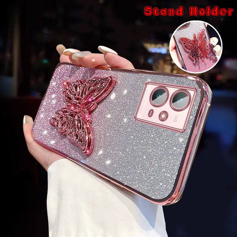 For Realme 9 4G / Realme 9 Pro / Realme 9 Pro+ / Realme 9i casing case Kupu-kupu Lucu Berdiri Mewah 