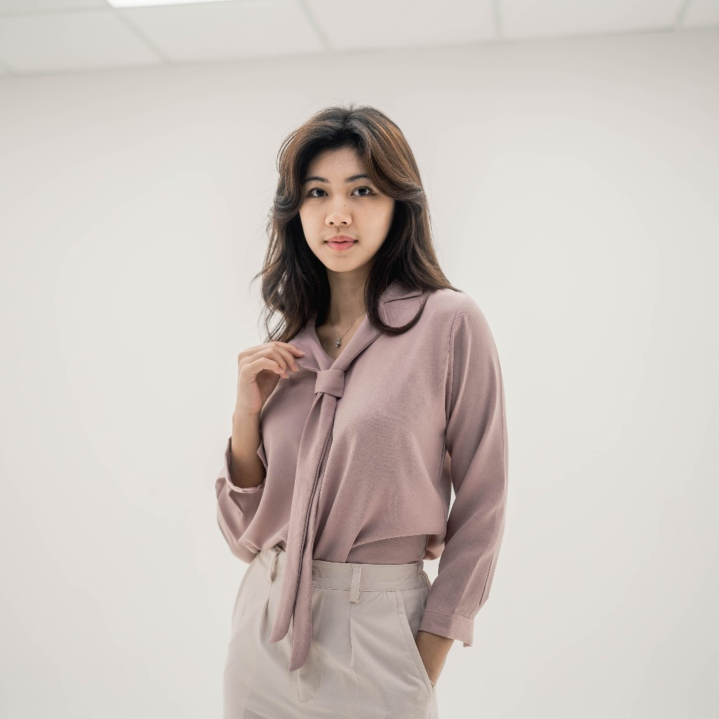 BEBENGKRIBBO - MOSELEE TOP SHAKILA / BLOUSE WANITA MODEL DASI VARIASI / BLOUSE CASUAL WANITA OFFICE 