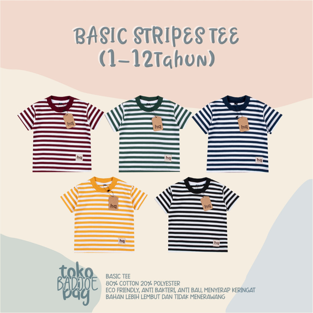Kaos Anak Salur Stripe Laki Laki Perempuan 1-12 tahun Dominan Garis