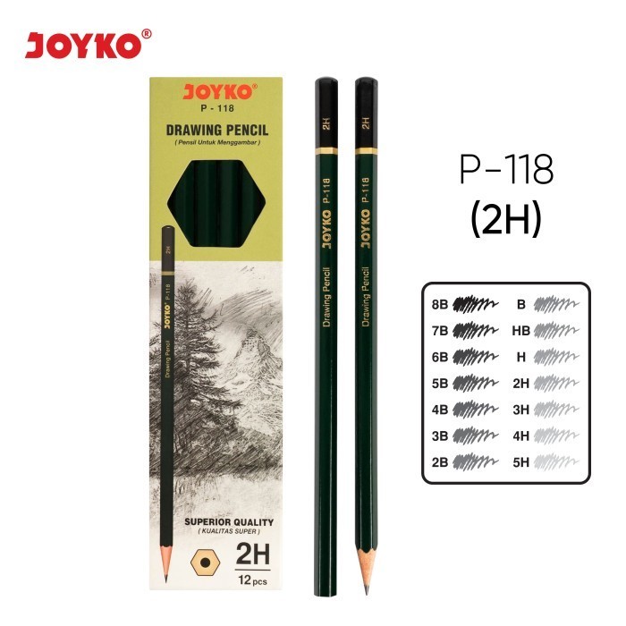 

promo ✨ -Drawing Pencil Pensil Untuk Menggambar Joyko P-118 1 Box 12 Pcs - 2H