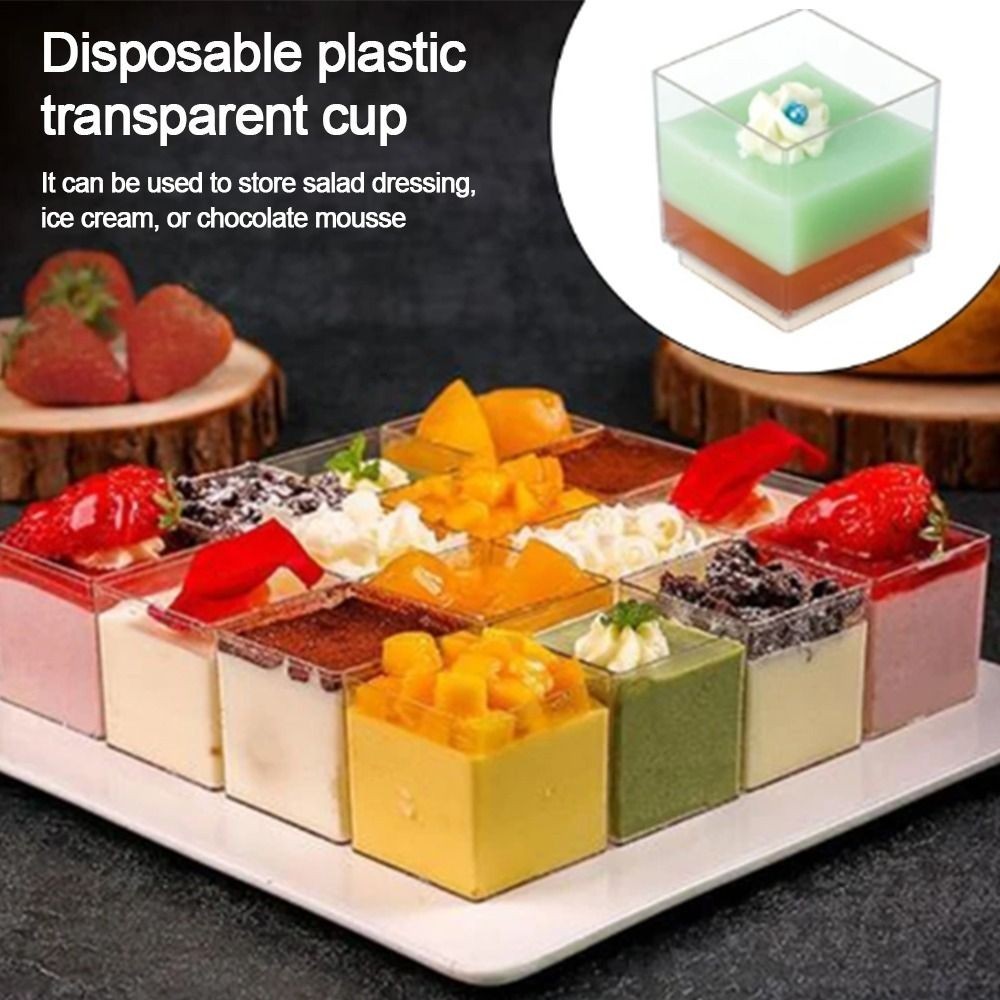 10Pcs 60/70ml Disposable Plastic Mousse Cup Clear Ladder Shaped Cup Pudding Cup Dessert Cake Cup Mou