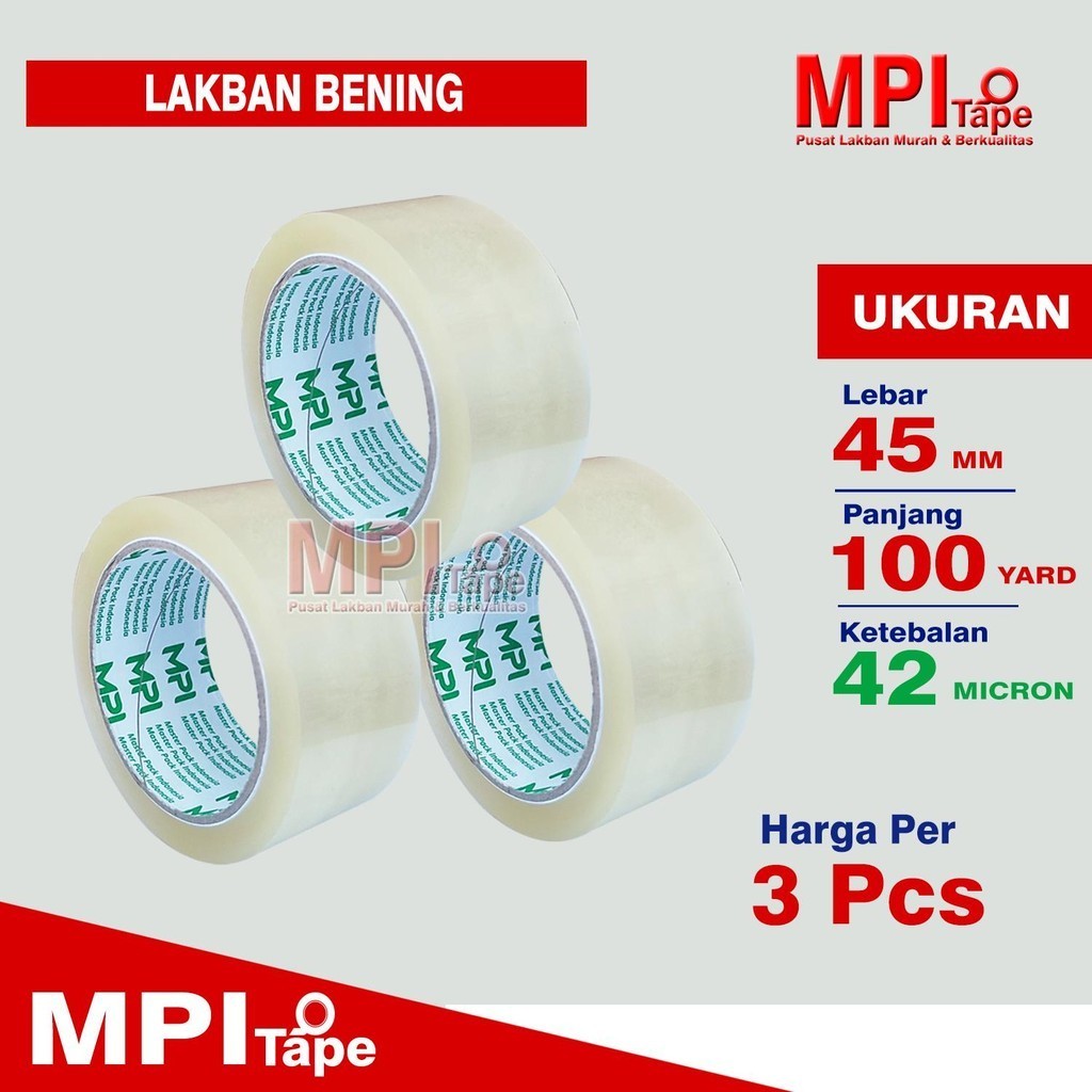 

3 Pcs - Lakban Bening Ekonomis 45 mm x 100 Yard - Lakban Packing - MPI