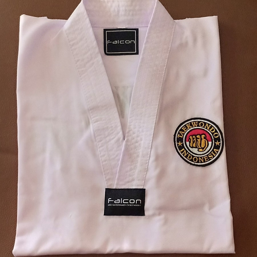 IY78JH DOBOK TAEKWONDO KERAH PUTIH / SERAGAM TAEKWONDO KERAH PUTIH DOBOK FALCON BASIC