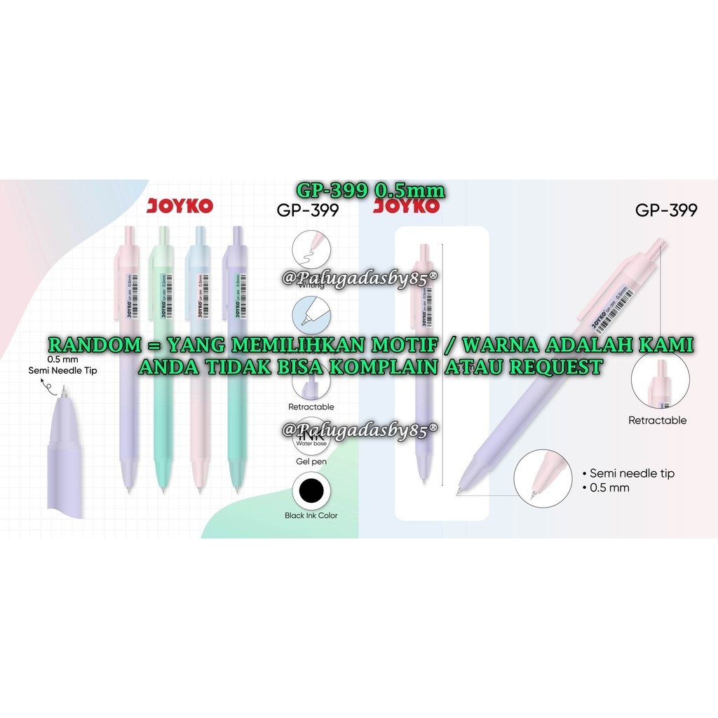 

(1 Biji) GROSIR Gelpen JOYKO GP-399 0.5 Black WARNA CASING RANDOM / Gel Pen Pulpen Pena Joyko GP-399