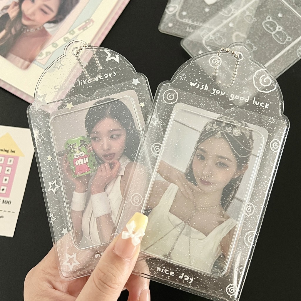 

MINKYS Ins Glittery Transparent Kawaii 3 inch Kpop Photocard Holder idol Photocard Holder Photo Card Holder Bag Pendant