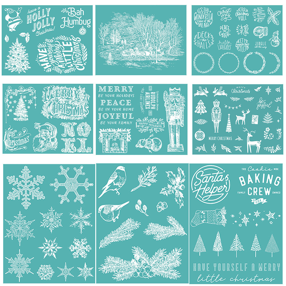 

Peace Joyful Christmas Snowflake Reusable Self-Adhesive Silk Screen Printing Used on Wood Glass Plastic Acrylic DIY Stencils