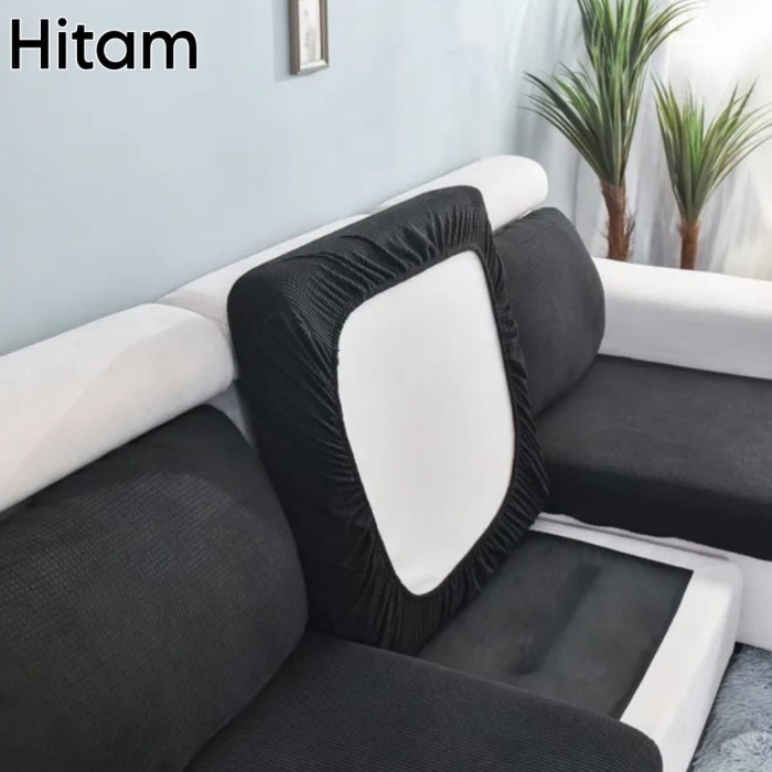 [ PROMO TERBARU ] SARUNG JOK DUDUKAN SOFA COVER SOFA KOTAK 1 2 3 SEATER ELASTIS FURNITUR - Hitam, S 