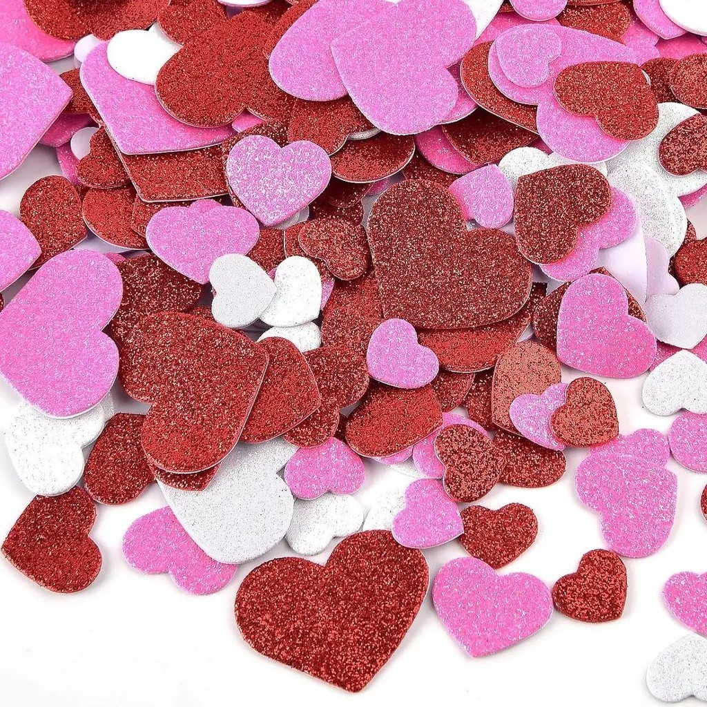 

120 PCS Self Adhesive Glitter Heart Foam Stickers DIY Valentine's Day Gift Love Decals Kids Children for Art Craft Party Decor