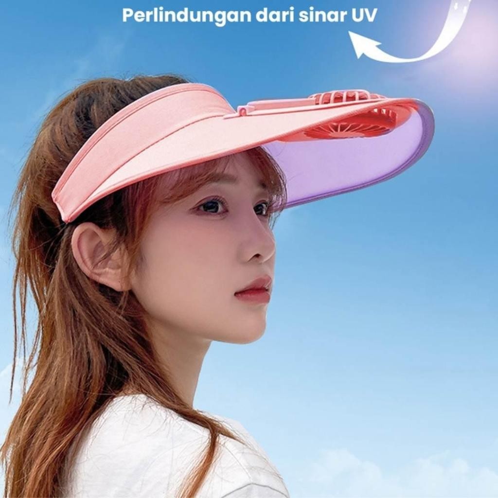 Topi Kipas Angin Outdoor USB Portable Pelindung Matahari Anti Panas