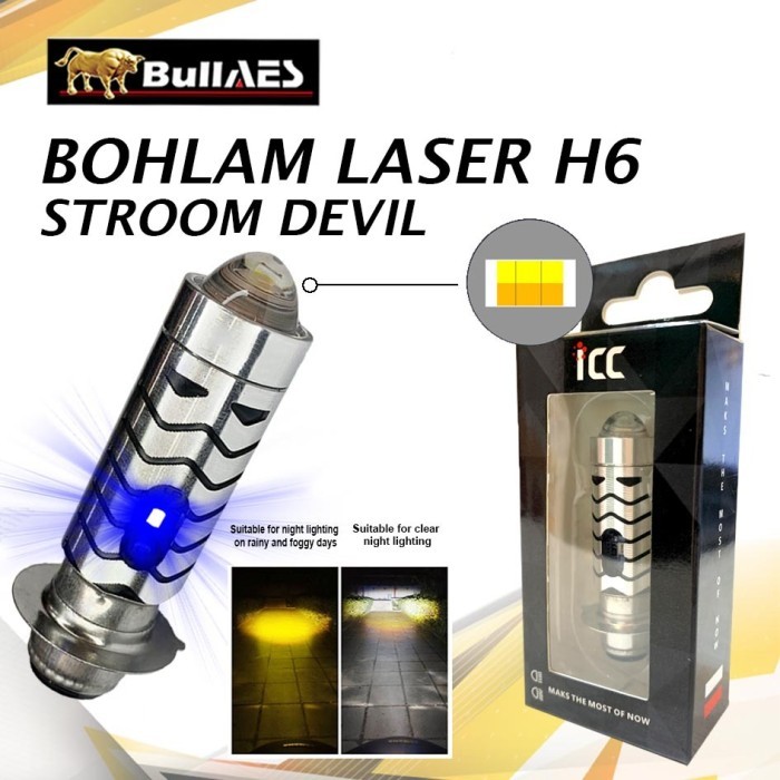 LAMPU MOTOR LED H6 LASER DEVIL EYE BIRU STROOM MERK BULLAES | ORIGINAL