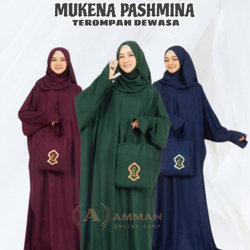 Mukena Pashmina Terompah Dewasa - Mukenah Hadramaut Polos Traveling Jumbo Rayon Premium Bali Murah