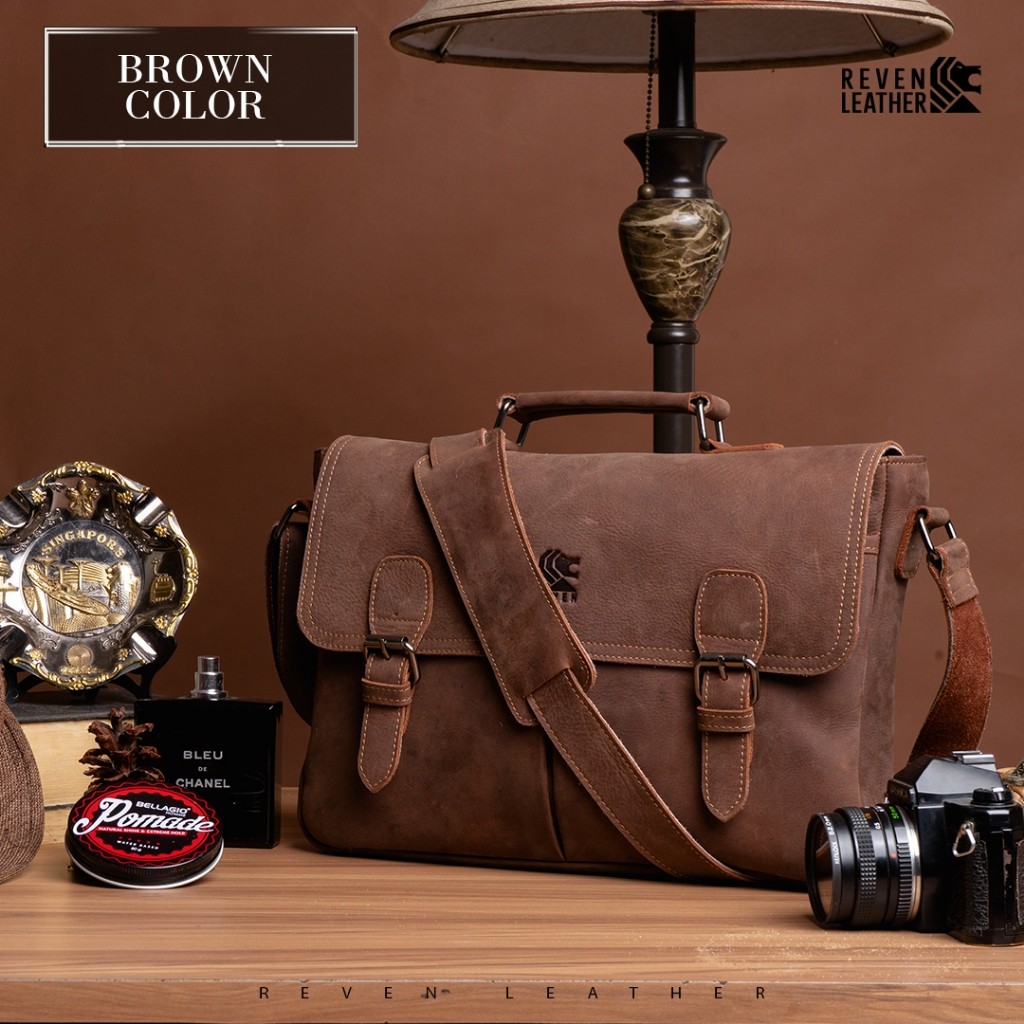 REVEN LEATHER - Asgard Bag Tas Selempang Laptop Kerja Pria Ukuran 14-15 Inch Kulit Sapi Asli