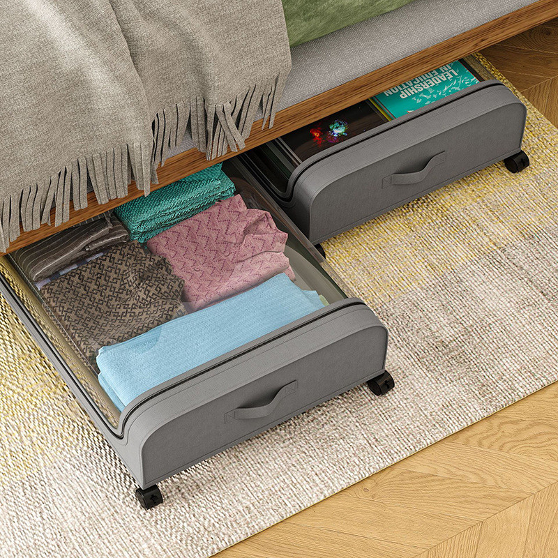 Storage Box Under Bed with Gurney Dust-proof Storage Rack with Cloth Cover Under Bed Simple Clothes 