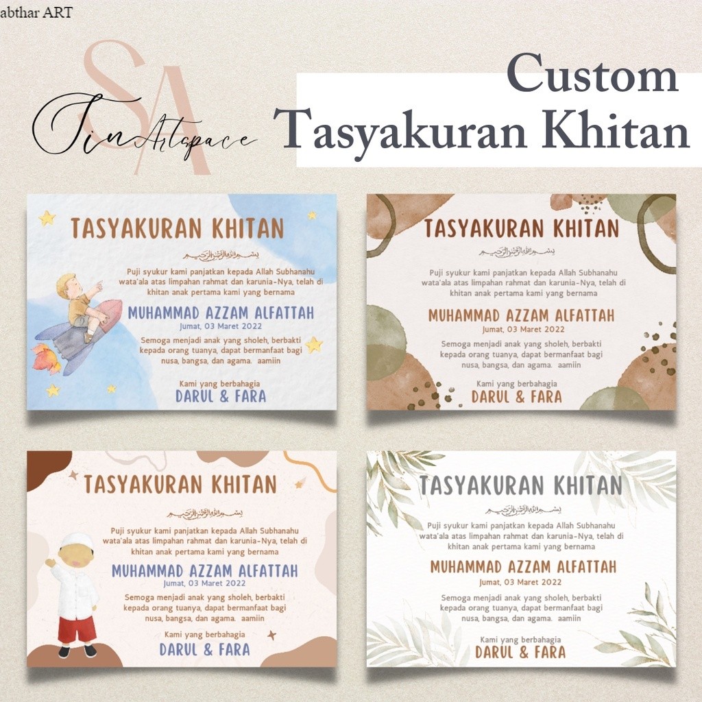 Cetak Kartu/Stiker Tasyakuran Khitan, Custom Cetak atau Kartu Tasyakuran Khitan