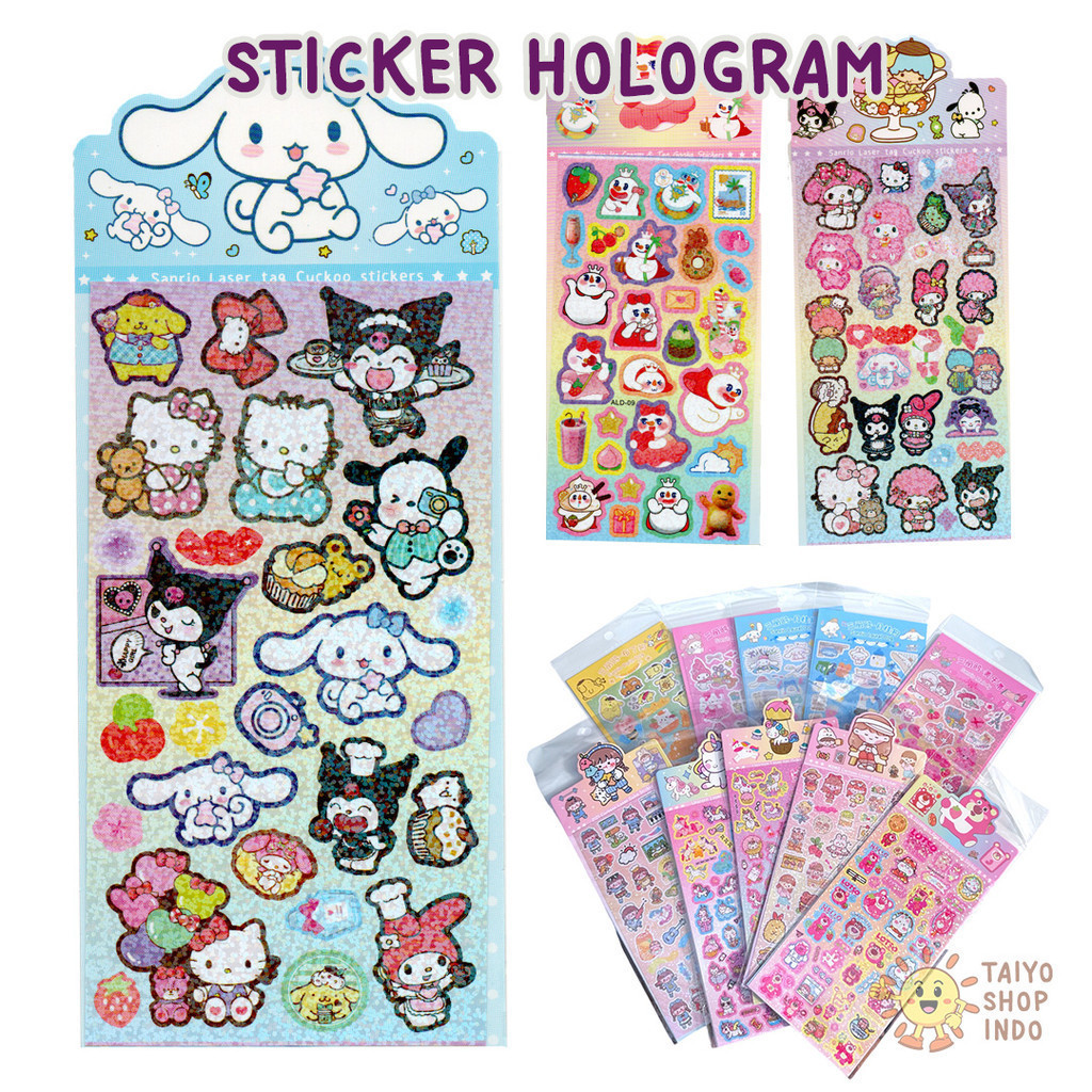 

TAIYO Sticker Hologram Sanrio Glitter Stiker Panjang Karakter Kuromi Cinnamoroll Mixue Dekorasi [AT]