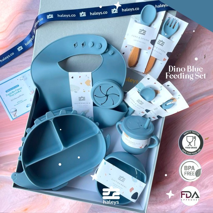 

Hampers Bayi Premium | Hampers Alat Makan Silicone Baby Feeding Set - Dino Blue