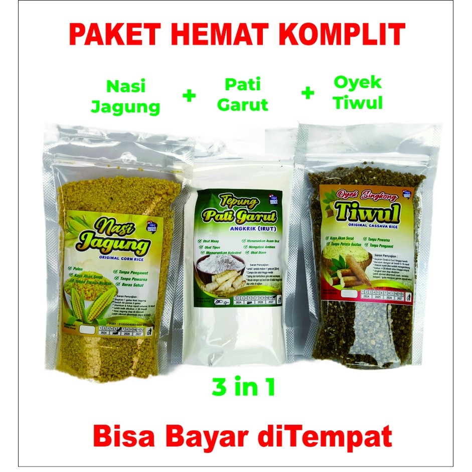 

Promo Paket Hemat Nasi Jagung - Oyek Tiwul dan Pati Irut
