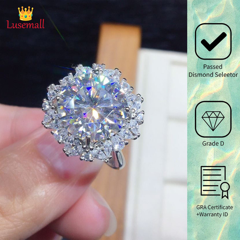 Lusemall Cincin Pernikahan Platinum PT950 Berlian Penuh 5 Karat Moissanite