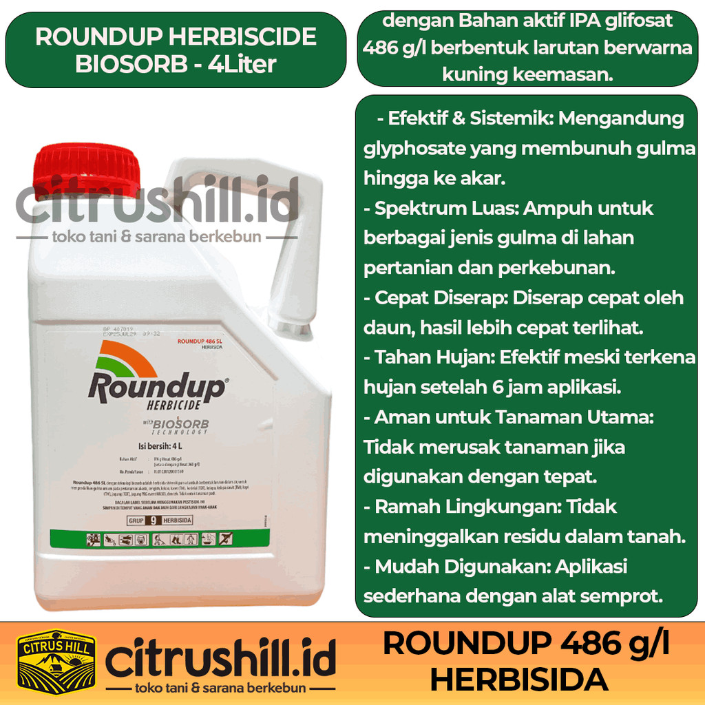 ROUND UP 4 Liter - ROUNDUP - RACUN RUMPUT - HERBISIDA - PEMBASMI RUMPUT