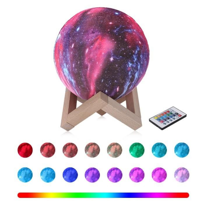 Coquimbo Lampu Tidur Bulan 3D Moon Night Light Lamp Recharge 16 Color - 606816 Kayu Baterai