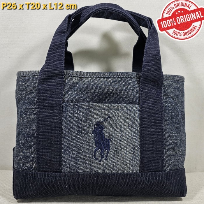 Polo Ralph Lauren original tote hand bag denim vintage blue unisex tas jinjing biru bahan jeans