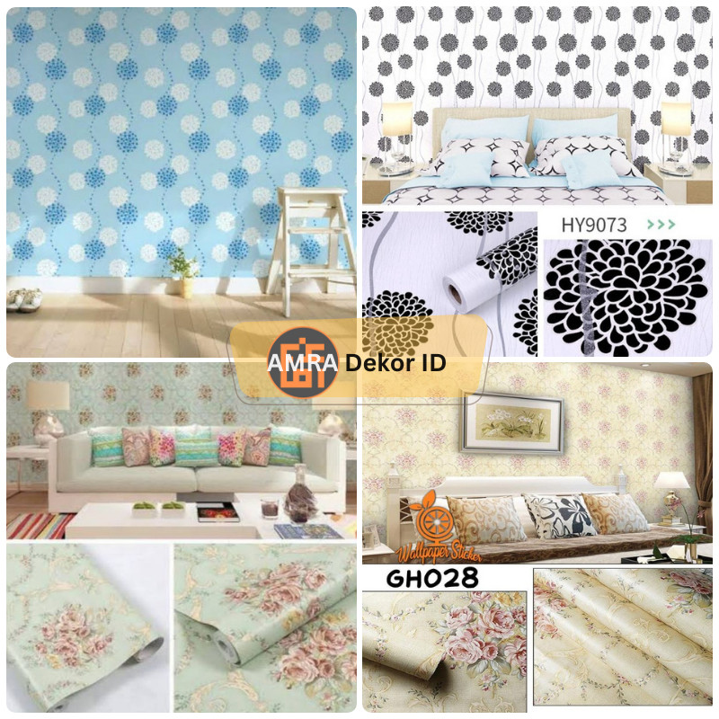 [33 Motif] Wallpaper Sticker Bunga Kembang Blossom Abu Biru Hijau Pohon Bambu Pink Batik Berkualitas