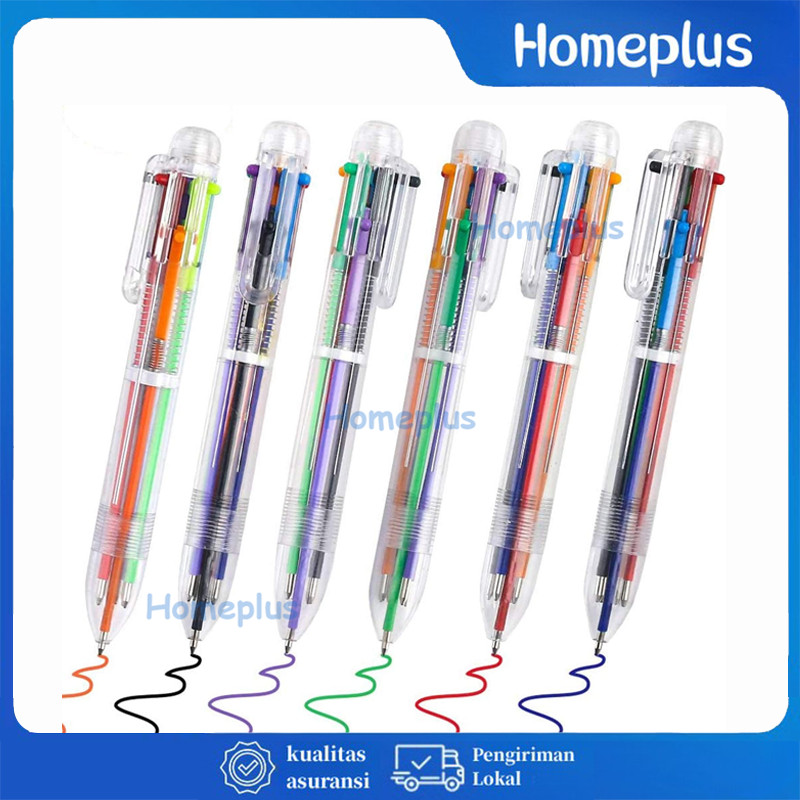 

Pulpen 6 Warna Transparan Pena Ballpont Pen Six-in-One Color pulpen Ball Pen / Pulpen / Pena- Pulpen