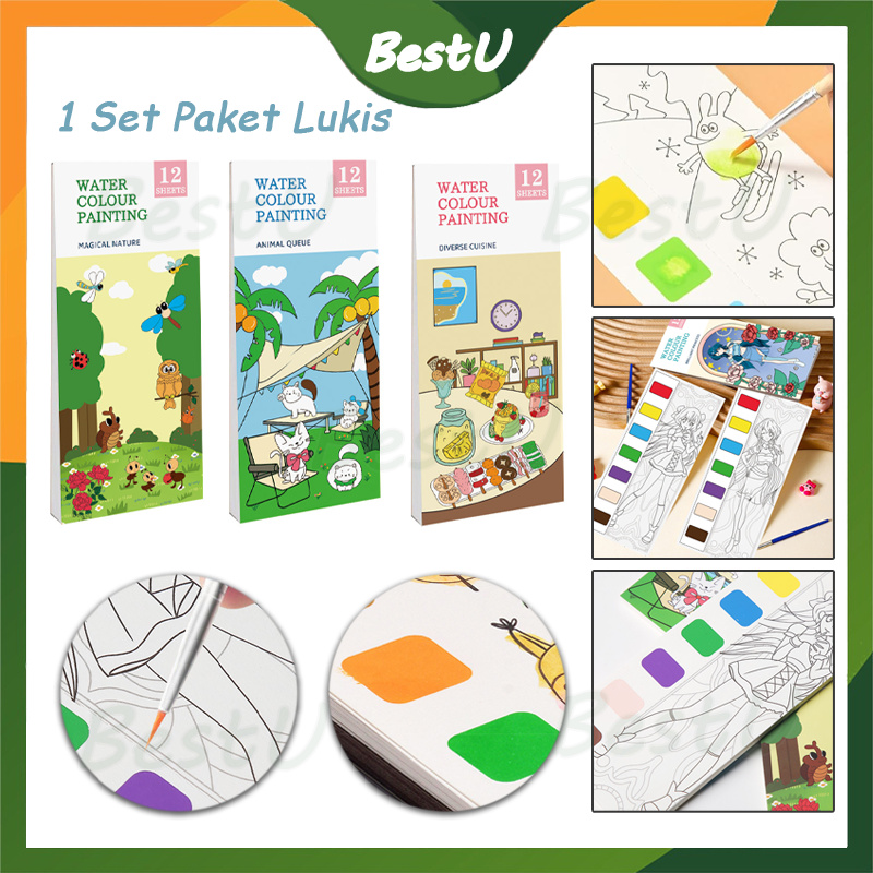 

buku mewarnai anak/Buku Mewarnai Cat Air/Watercolor Painting Book Coloring/Guas