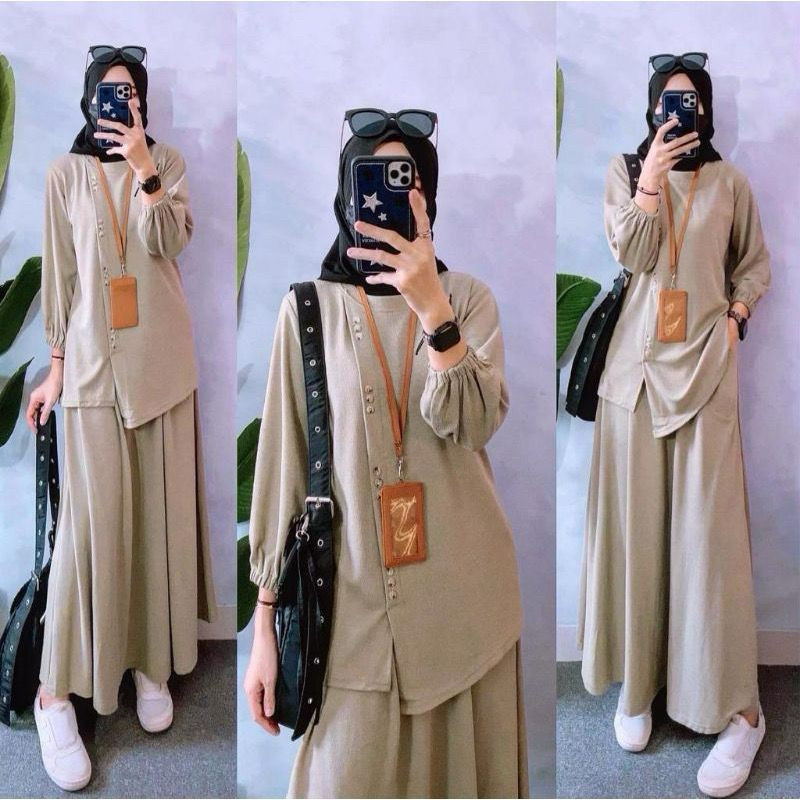 Setelan Rok Wanita Polos Macca Brigita Jumbo Set | Setelan Wanita Kekinian | Cringkle Air Flow | JUM