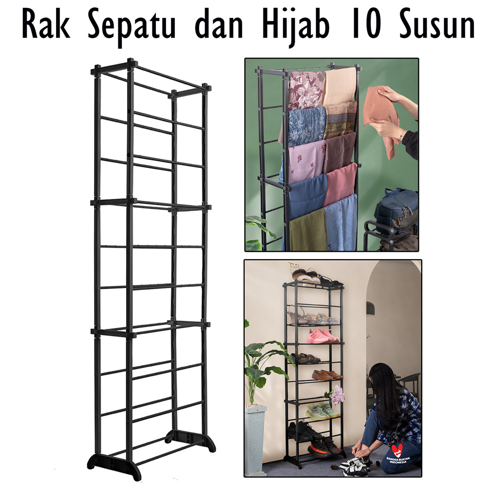 TRI J Rak Sepatu 10 Tingkat Plastik / Rak Jilbab Hijab 10 Susun Amazing Shoe Rack