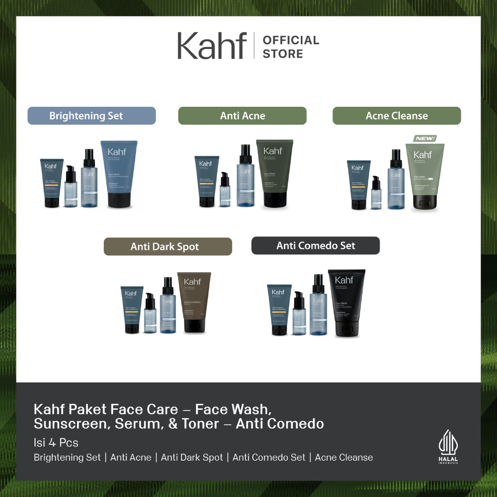 Kahf Paket Face Care Isi 4pcs - Face Wash, Sunscreen, Serum, & Toner