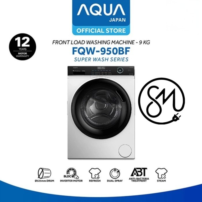 Mesin cuci Aqua 9 kg Front Loading FQW-950BF Bukaan depan FQW950BF