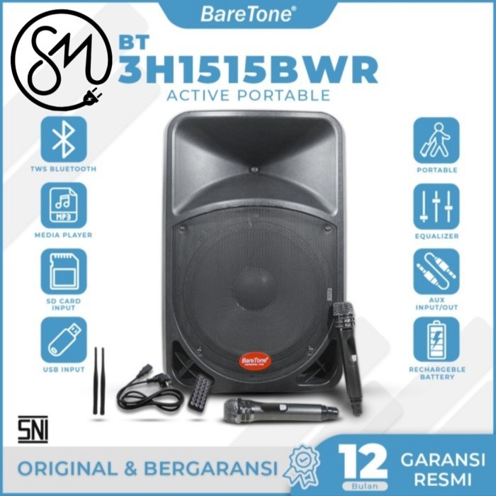Speaker Portable Baretone BT-3H1515BWR 1515BWR 15 inc Bluetooth 15BWR