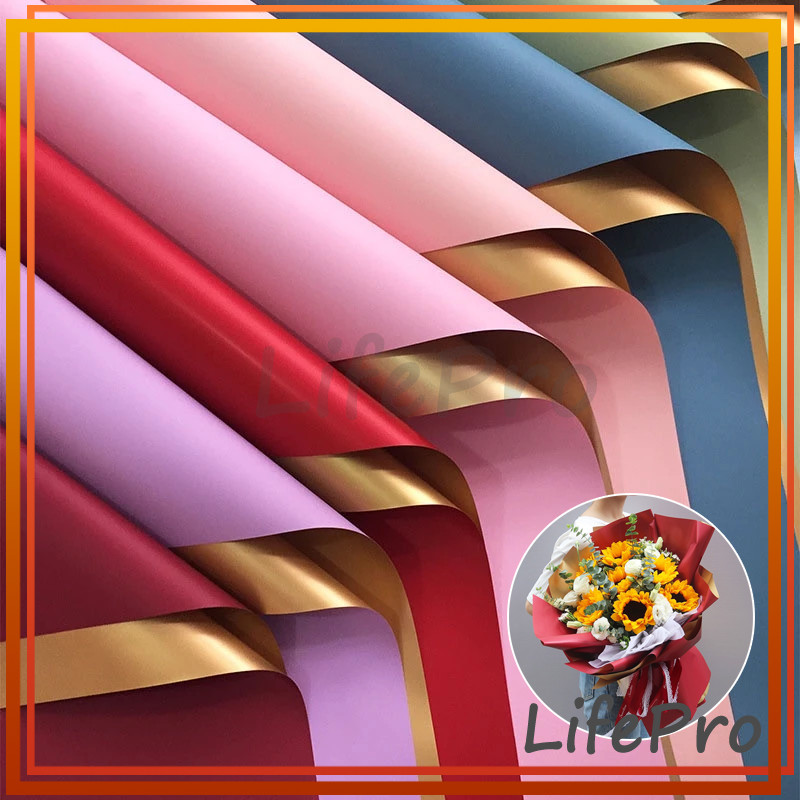 

20 Lembar Kertas Flower Wrapping BiColor Gold Cellophane / Kertas Bunga