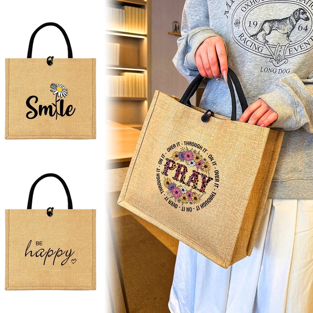 Totebag Wanita Portable Cotton linen shopping bag Easy to carry Jute Tote Handbag Large Capacity Spo