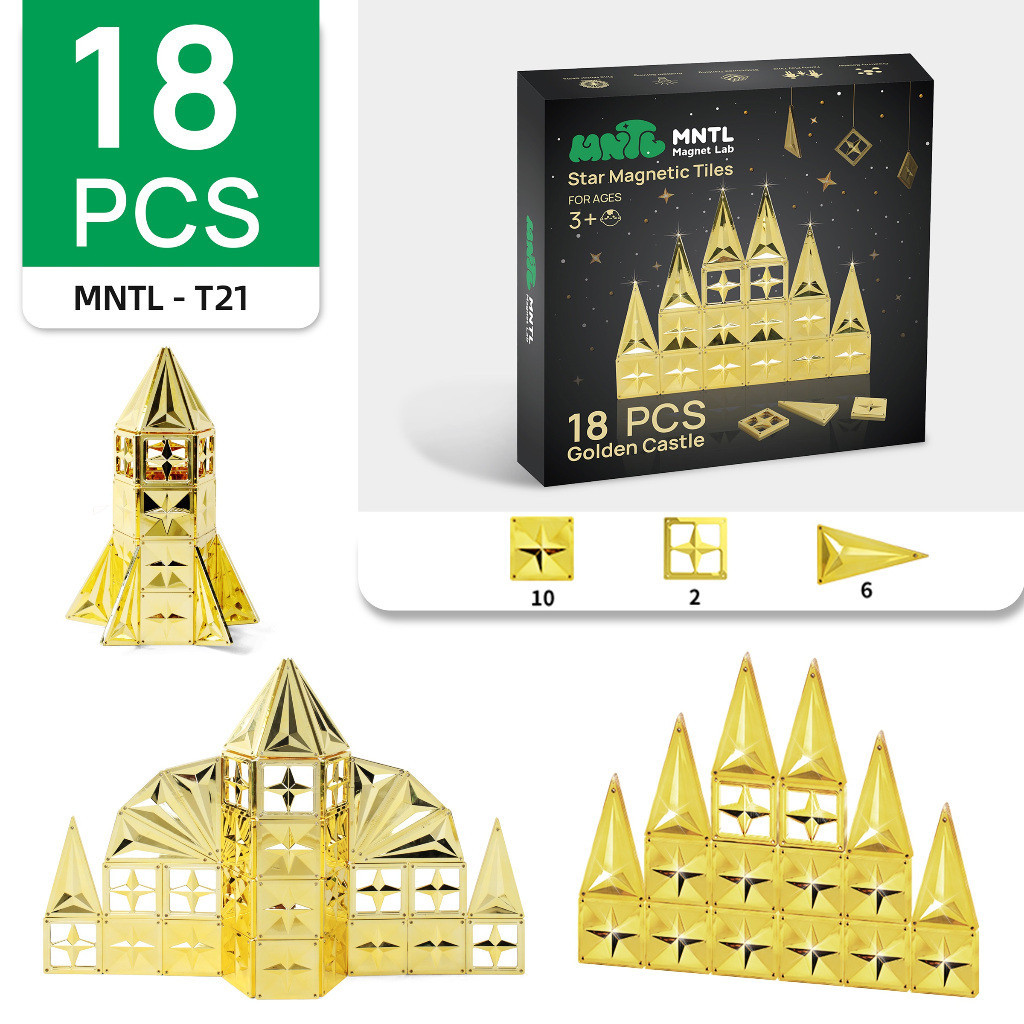 MNTL Magnetic Tiles 18 Pcs Golden  Castle Toy Mainan Edukasi Anak