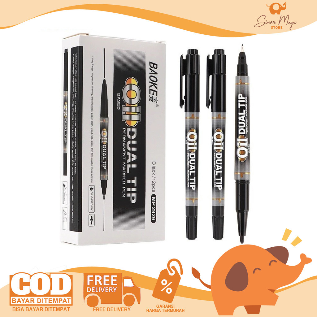 

BAOKE Spidol + Pena Permanen MP2926 2 In 1 / Permanent Marker Pen Hitam SATUAN Murah Berkualitas